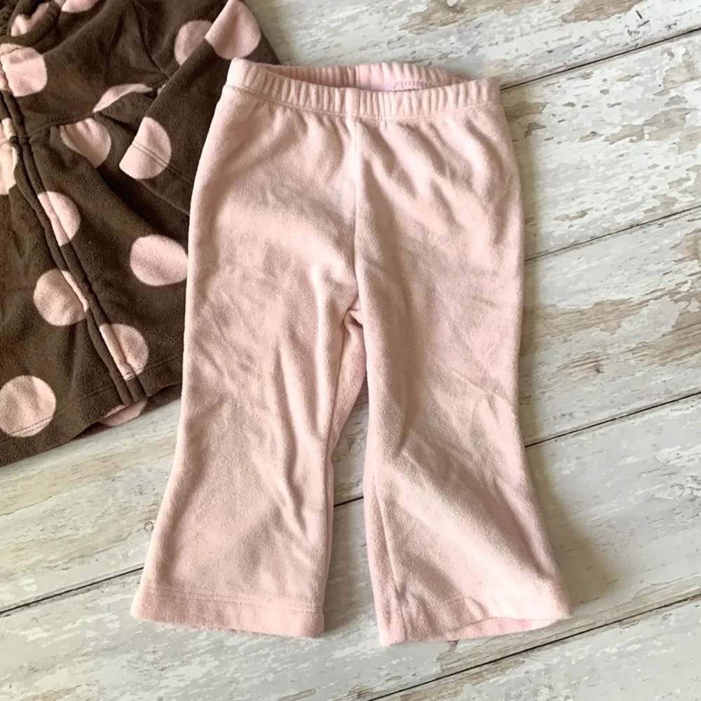 Carters 6m Baby Girl Fleece Outfit Track Suit Pink Pants Jacket Hoodie Polka Dot